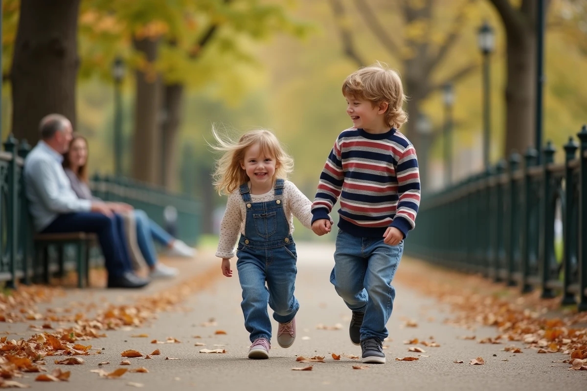 Enfants jouant dans un parc parisien en automne