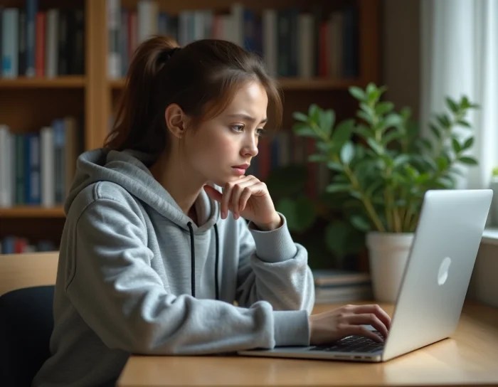 Étudiante frustrée devant son ordinateur portable avec un message d'erreur de connexion sur l'ENT UT2J