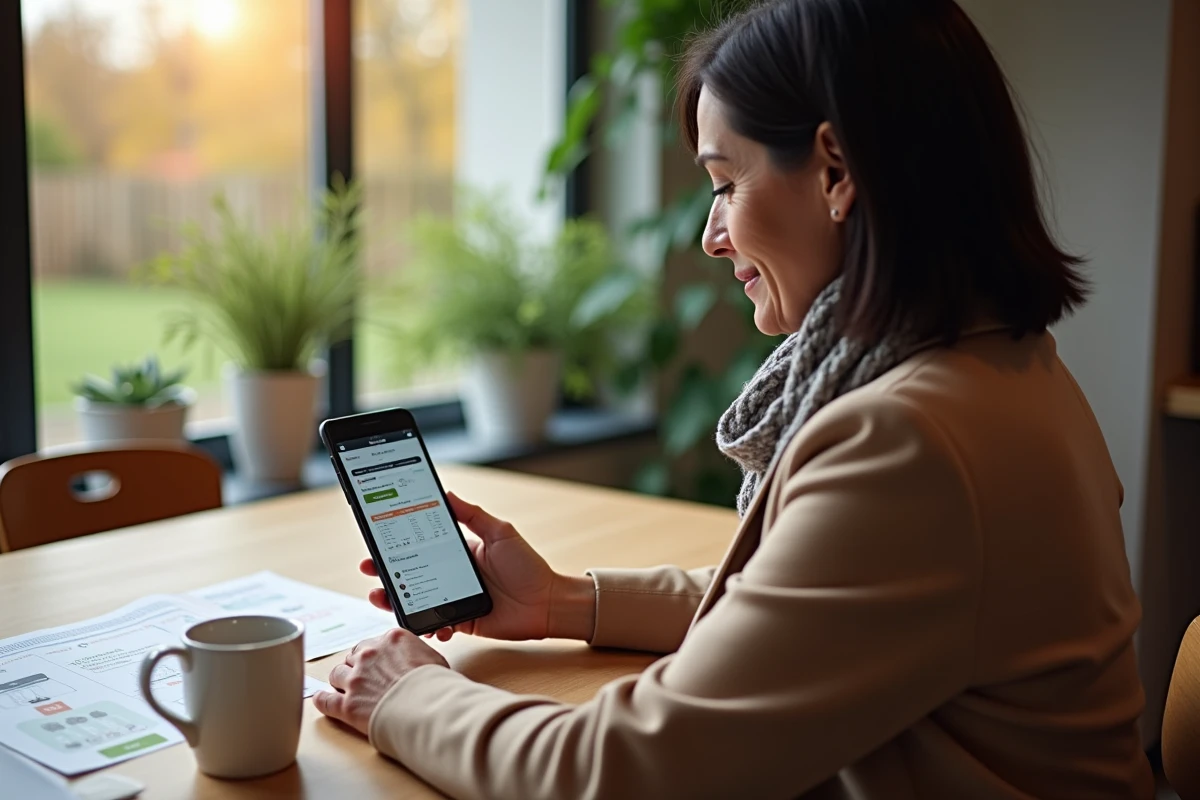 Femme utilisant son smartphone pour voir des offres de billets