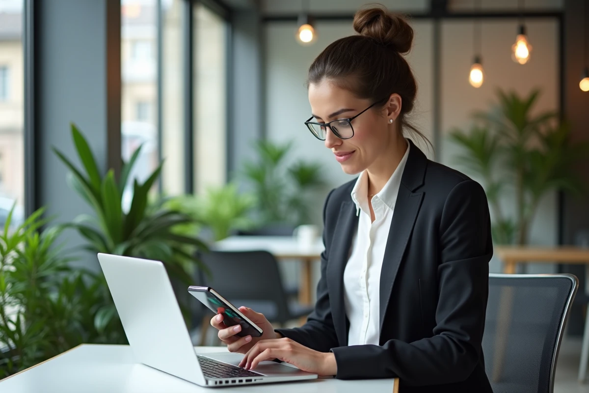 Jeune femme française travaillant sur un ordinateur dans un espace coworking
