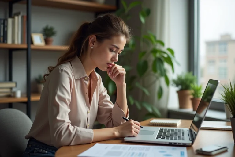 Jeune femme travaillant sur son ordinateur dans un bureau moderne