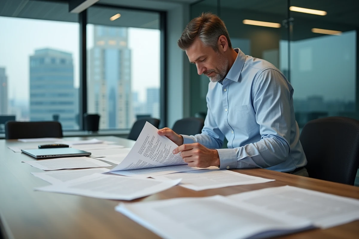 Homme organisant des documents au bureau moderne