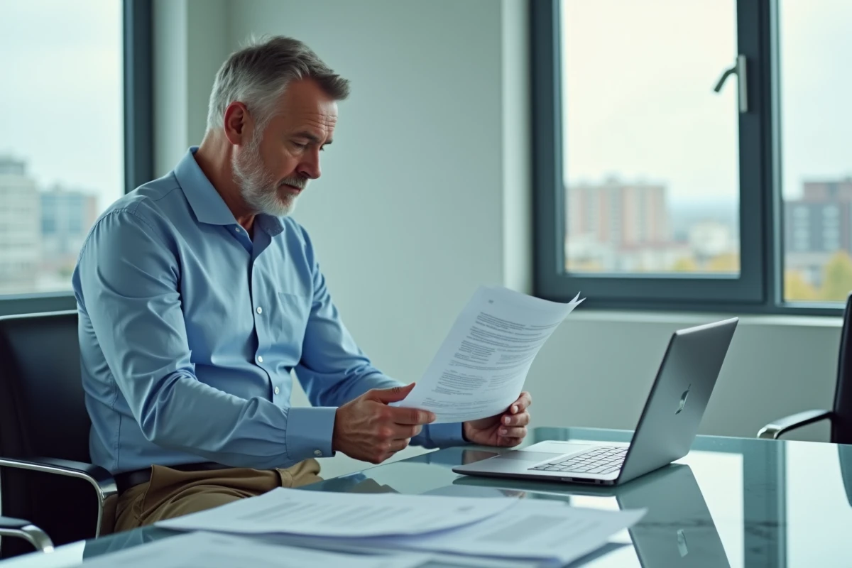 Homme cherchant des documents dans une salle de réunion professionnelle