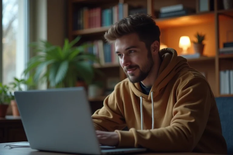 Jeune homme regardant un site de streaming sur son ordinateur portable