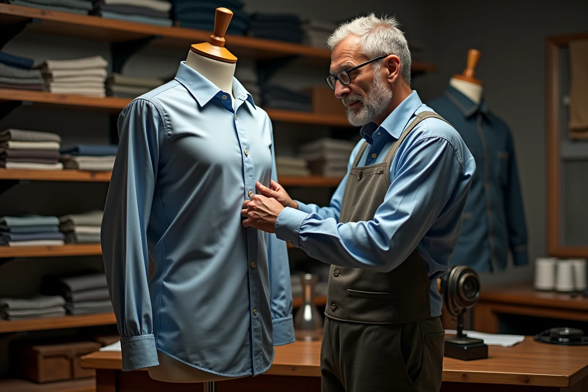 Un tailleur mesure un mannequin en studio de couture